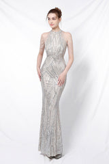 Sequin Halter Mermaid Maxi Party Dress