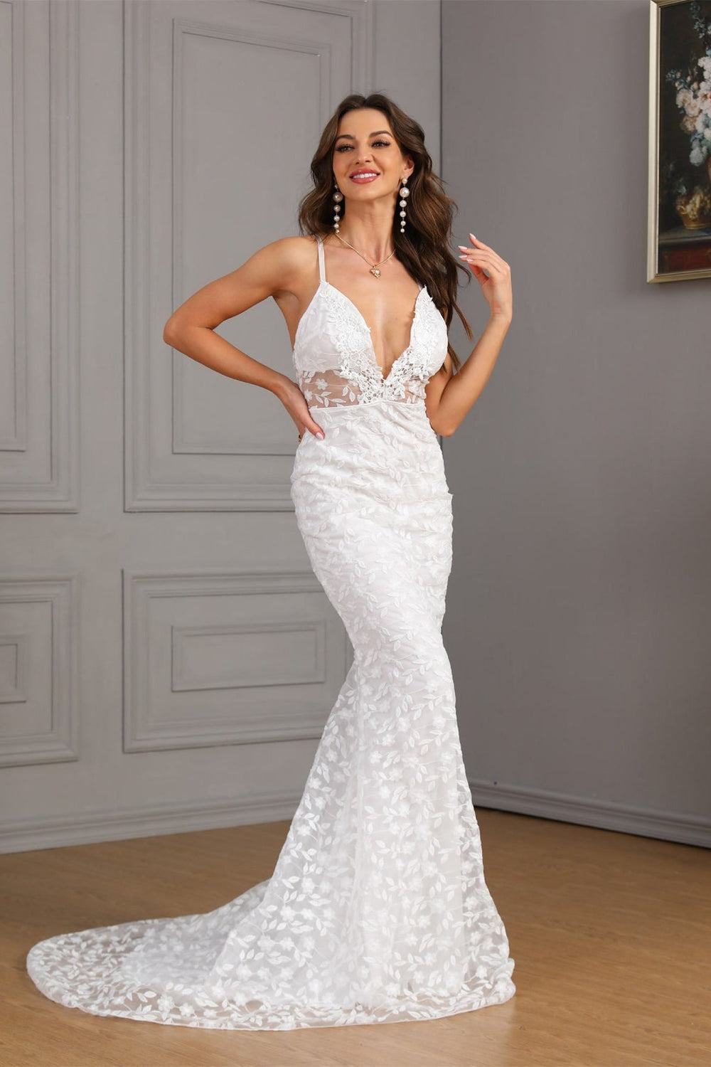 Sleeveless Train Bodycon Formal Dress S / White