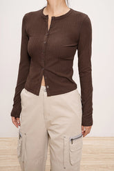 Lightweight Ribbed Cardigan Brown / S
