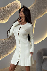 Single-Breasted Cardigan Fitted Knit Sweater Dress S / White