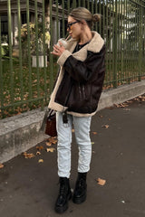 Multi Zip Faux Shearling Longline Jacket