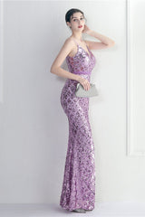 Iridescent Sequin Slit Bodycon Maxi Dress