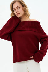 Solid Color Off Shoulder Knitted Sweater