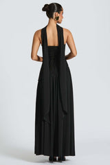 Solid Bustier High Slit Formal Dress