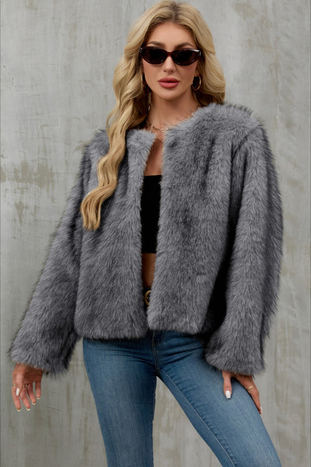 Plush Short Fur Open Cardigan Coat coats