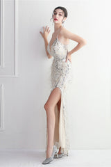 Intricate Beadwork Figure Hugging Gown Formal Dress