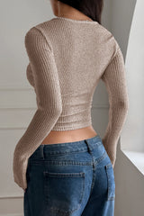Ribbed Square Neck Long Sleeve Knit Top