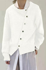 Asymmetrical Button Irregular Slouchy Solid Sweater