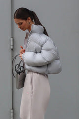 Essential Cropped Puffy Puffer Jacket S / Grey