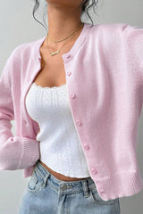 Lightweight Round Neck Button Cardigan