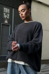 Casual Crew Neck Loose Solid Sweater