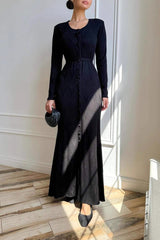 Round Neck Buttoned Sweater Dress