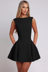 Solid Sleeveless Backless Bodycon Cocktail Dress