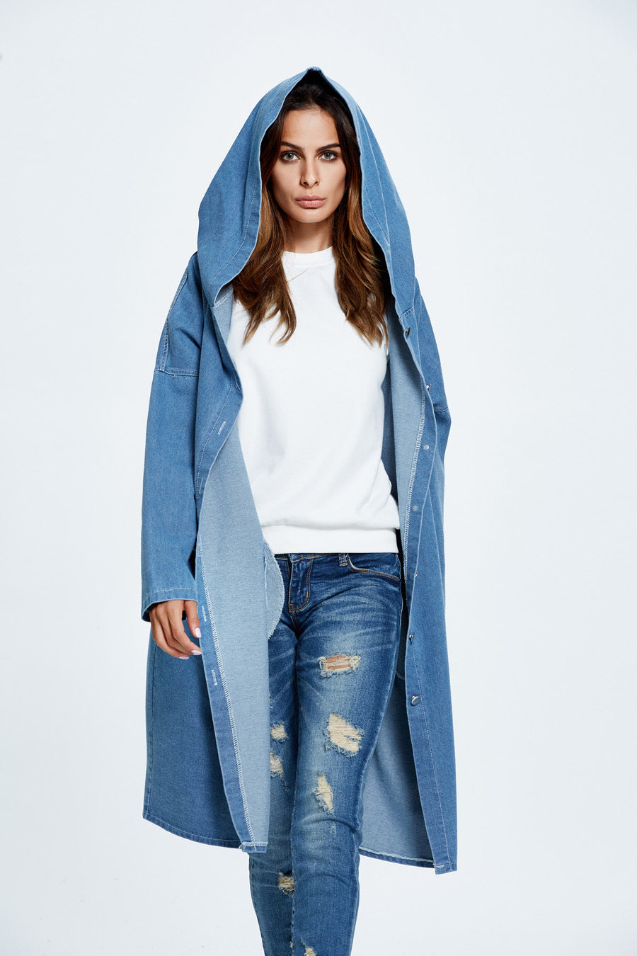 Long Hooded Denim Coat coats