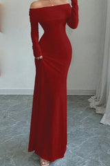 Off Shoulder Ruched Bodycon Formal Dress S / Red