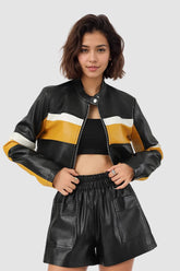 Colorblock PU Cropped Jacket