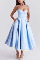 Maxi V-Neck Puff Party Dress S / Blue