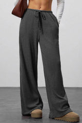 Draped Drawstring Wide Leg Knit Pants
