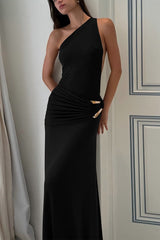 Sexy Backless Metal Detail Bodycon Maxi Dress S / Black