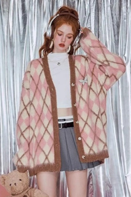 Relaxed Diamond Pattern Cardigan