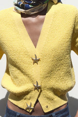 Short Sleeve Starfish Button Knit Cardigan