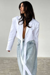 Tie Neck Solid Color Blazer