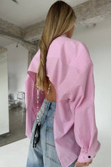 Asymmetric Button Back Cutout Blouse