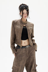 Cropped Biker Style Leather Jacket