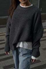 Solid Knit Crewneck Pullover Sweater S / Grey