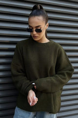 Casual Crew Neck Loose Solid Sweater