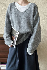 Oversized V-Neck Knit Sweater