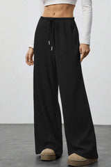 Draped Drawstring Wide Leg Knit Pants