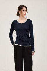 Tencel Wool Blend Round Neck Knit Top