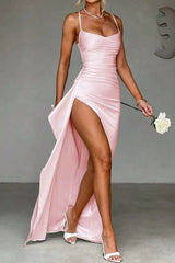 Long Slip Elegant Party Dress S / Pink