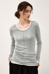 Tencel Wool Blend Round Neck Knit Top