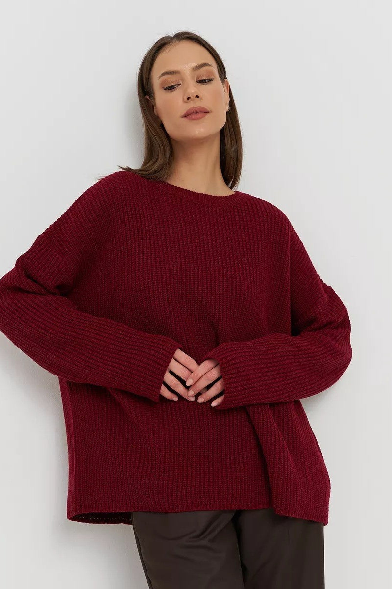 Solid Knit Crewneck Pullover Sweater S / Red