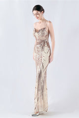 Boned Sequin Embroidered Formal Dress