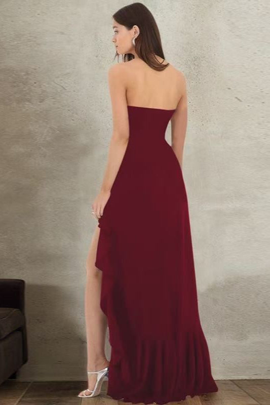 Ruffled Bustier Side Slit Formal Dress