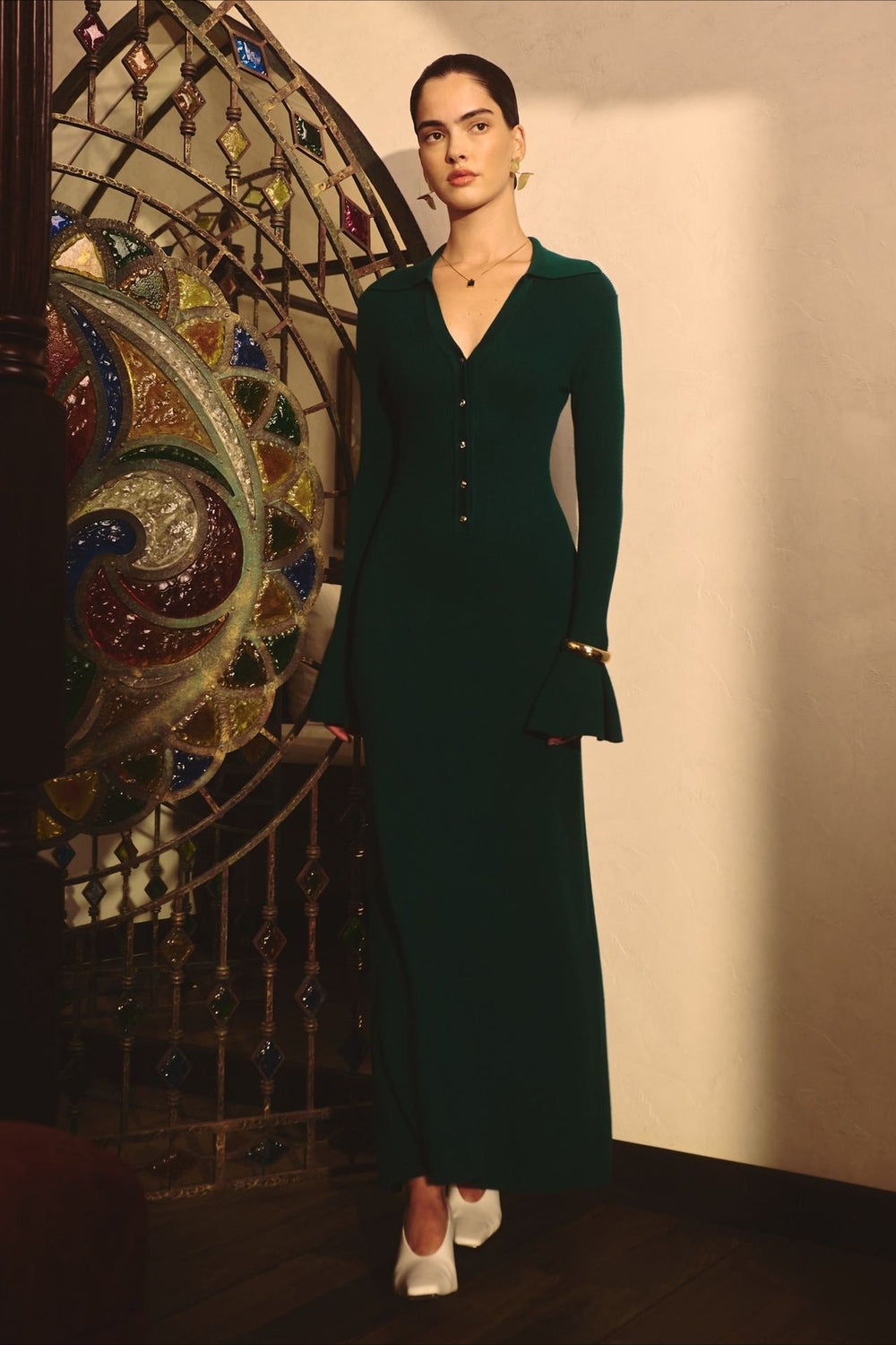 Elegant Collared Knit Sweater Dress