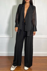 Mesh Tie Waist Wide Leg Pants Blazer