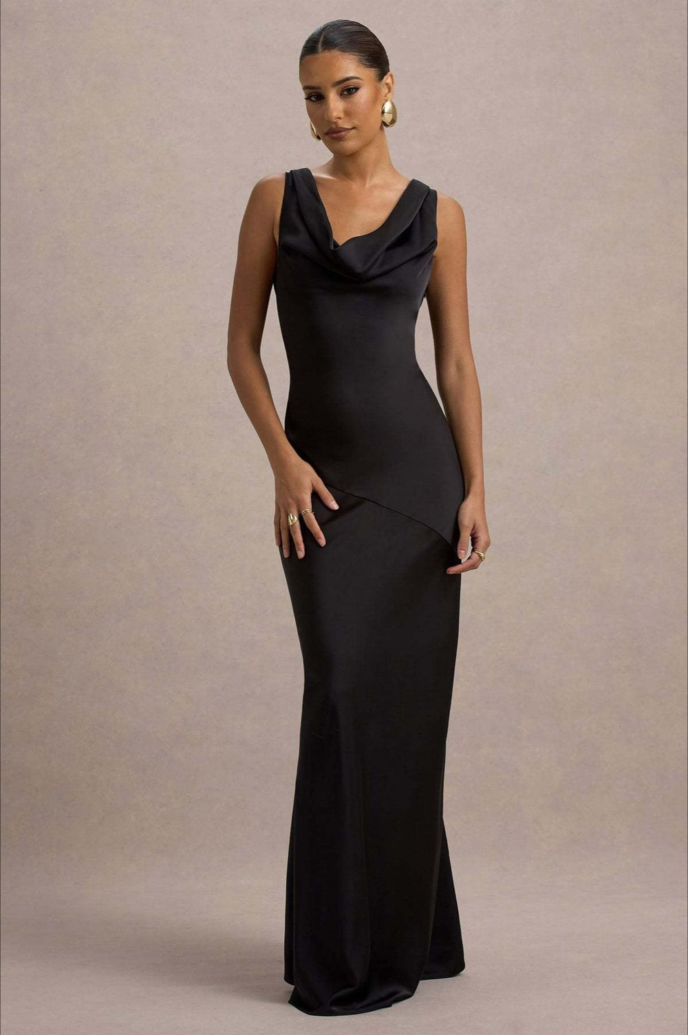 Satin Cowl Neck Fishtail Party Dress