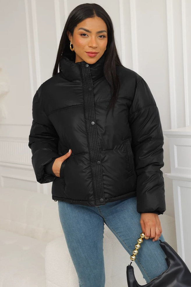 Cropped Stand Collar Puffer Jacket S / Black
