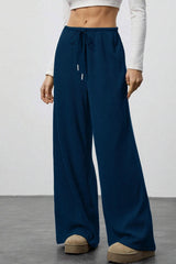 Draped Drawstring Wide Leg Knit Pants