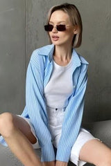 Relaxed Fit Striped Long Sleeve Blouse