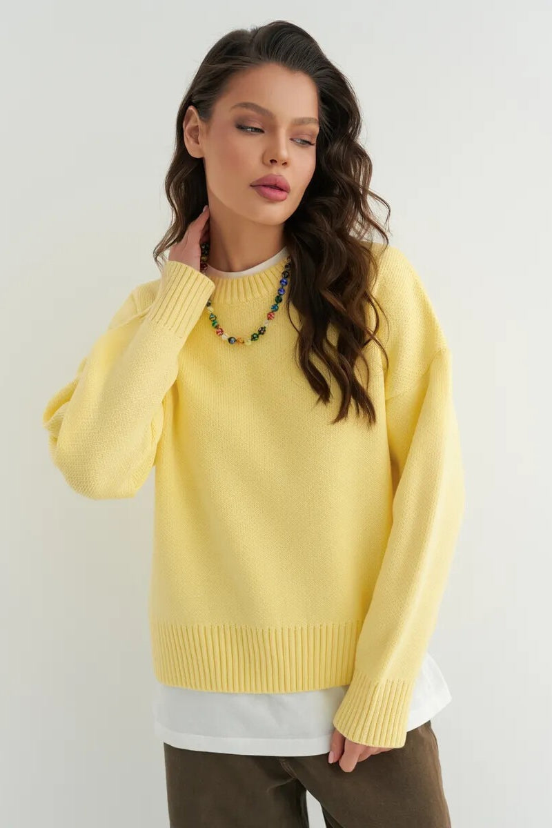 Loose Basic Knit Pullover Sweater Yellow / M