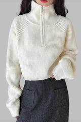 Half Zip Knit Turtleneck Sweater White / One Size