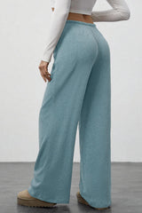 Draped Drawstring Wide Leg Knit Pants