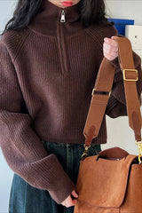 Half Zip Knit Turtleneck Sweater