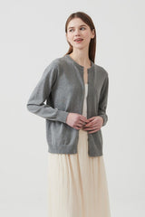 Cotton Round Neck Cardigan Grey / S