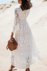 Lace V Neck Hollow Boho Dress